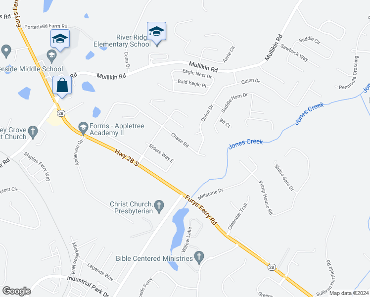 map of restaurants, bars, coffee shops, grocery stores, and more near 880 Chase Road in Evans