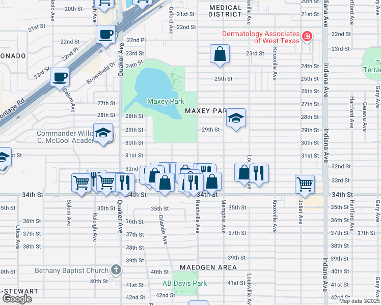 map of restaurants, bars, coffee shops, grocery stores, and more near 4006 31st Street in Lubbock