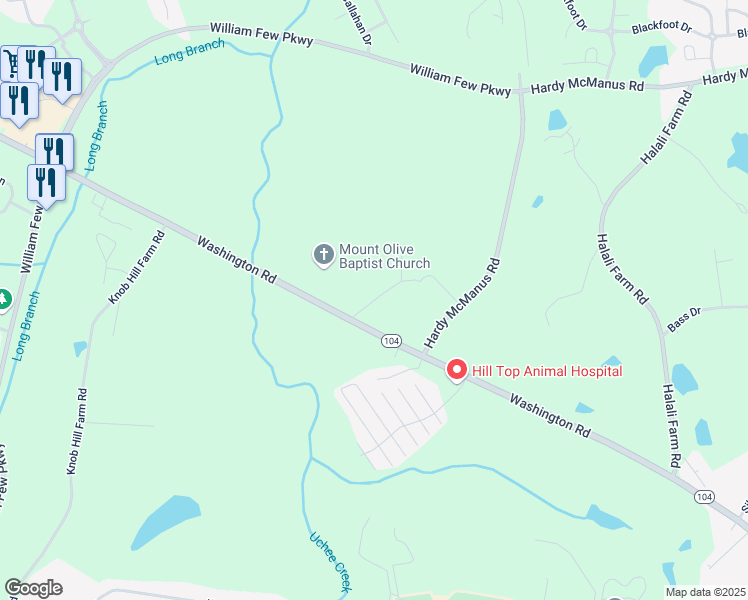 map of restaurants, bars, coffee shops, grocery stores, and more near Cobb Road in Evans