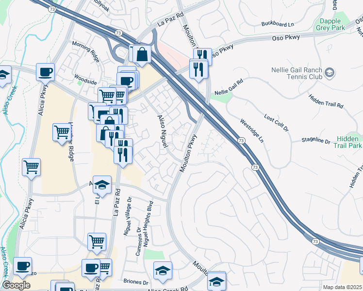 map of restaurants, bars, coffee shops, grocery stores, and more near 27311 Nicole Drive in Laguna Niguel