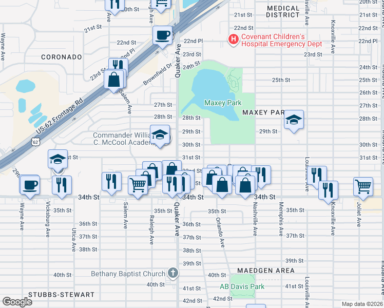 map of restaurants, bars, coffee shops, grocery stores, and more near 4312 30th Street in Lubbock