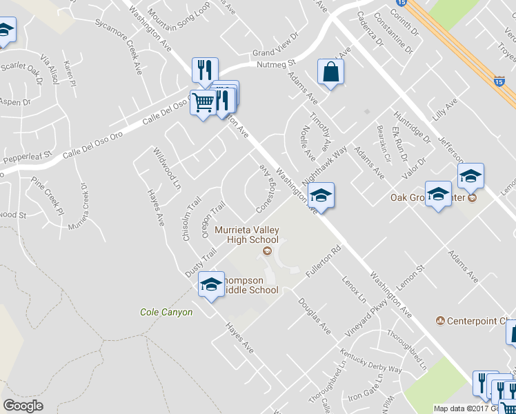 map of restaurants, bars, coffee shops, grocery stores, and more near 23911 Susan Way in Murrieta
