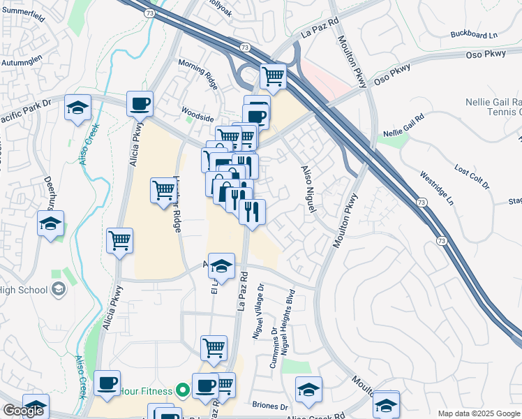 map of restaurants, bars, coffee shops, grocery stores, and more near 24291 Avenida Breve in Laguna Niguel