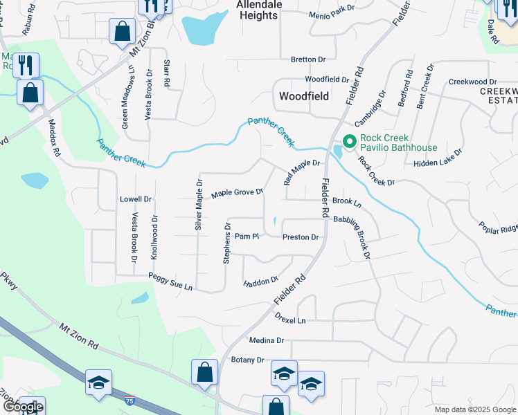 map of restaurants, bars, coffee shops, grocery stores, and more near 6876 Red Maple Court in Rex
