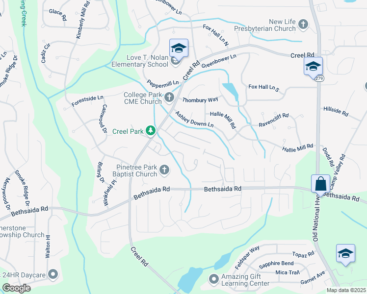 map of restaurants, bars, coffee shops, grocery stores, and more near 707 Pine Tree Trail in College Park