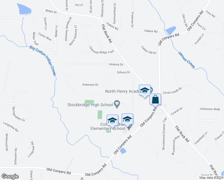 map of restaurants, bars, coffee shops, grocery stores, and more near 141 Edison Drive in Stockbridge