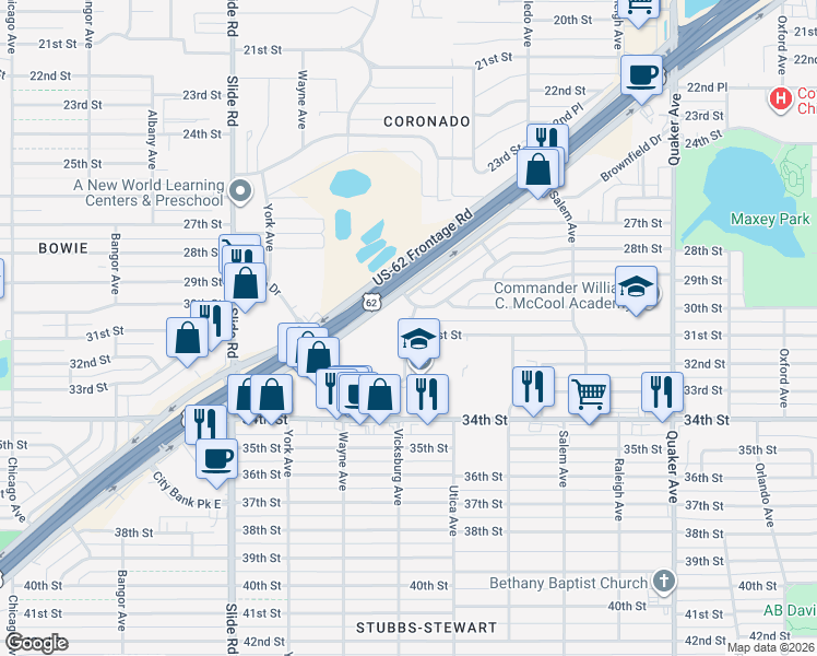 map of restaurants, bars, coffee shops, grocery stores, and more near 2606 Vicksburg Avenue in Lubbock