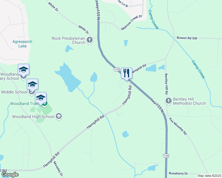 map of restaurants, bars, coffee shops, grocery stores, and more near 4401 Georgia 155 North in Stockbridge