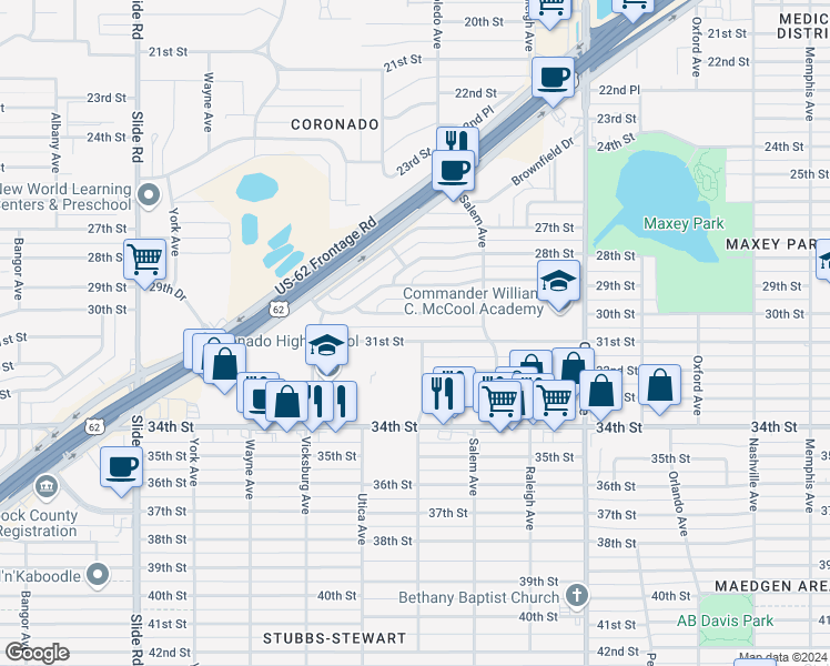 map of restaurants, bars, coffee shops, grocery stores, and more near 4702 31st Street in Lubbock