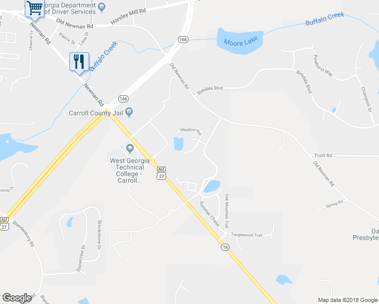 map of restaurants, bars, coffee shops, grocery stores, and more near 113 Creek Side Drive in Carrollton