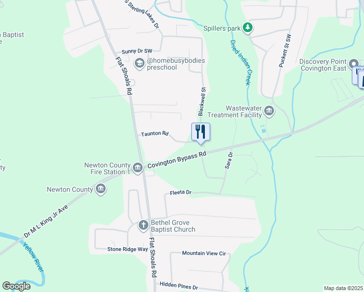 map of restaurants, bars, coffee shops, grocery stores, and more near 130 Taunton Road in Covington