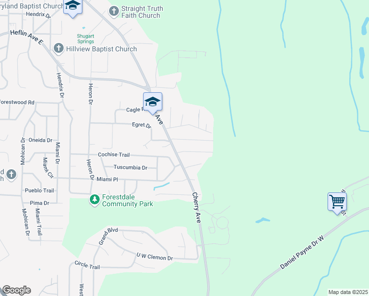 map of restaurants, bars, coffee shops, grocery stores, and more near 1004 Delaney Drive in Birmingham