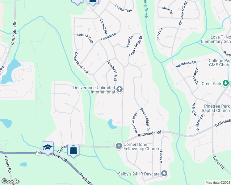map of restaurants, bars, coffee shops, grocery stores, and more near 6695 Buckhurst Trail in Atlanta