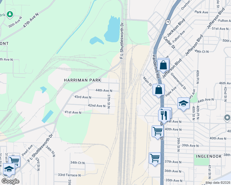 map of restaurants, bars, coffee shops, grocery stores, and more near 3724 44th Avenue North in Birmingham