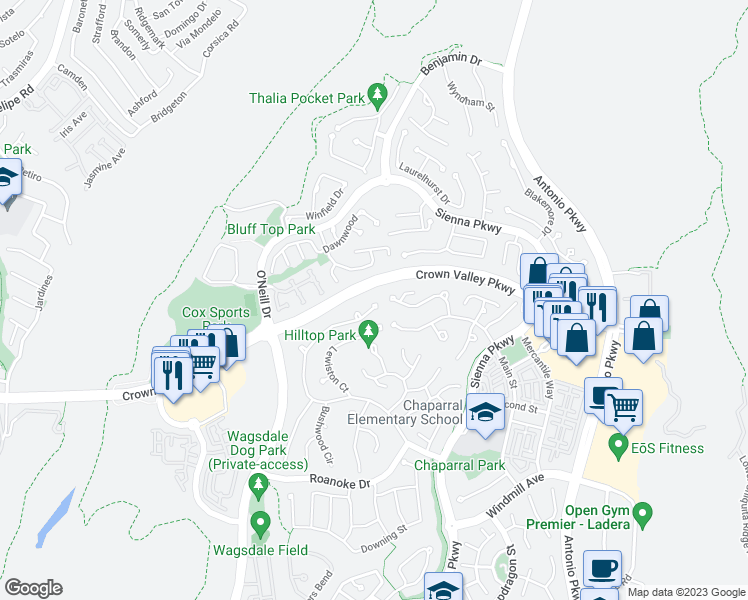 map of restaurants, bars, coffee shops, grocery stores, and more near 9 Flintridge Avenue in Ladera Ranch