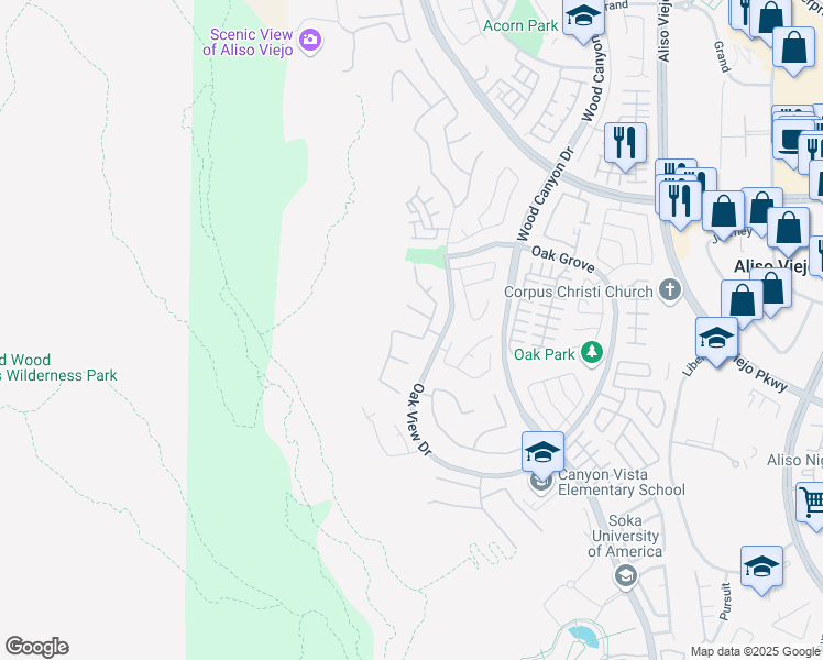 map of restaurants, bars, coffee shops, grocery stores, and more near 43 Remington Lane in Aliso Viejo