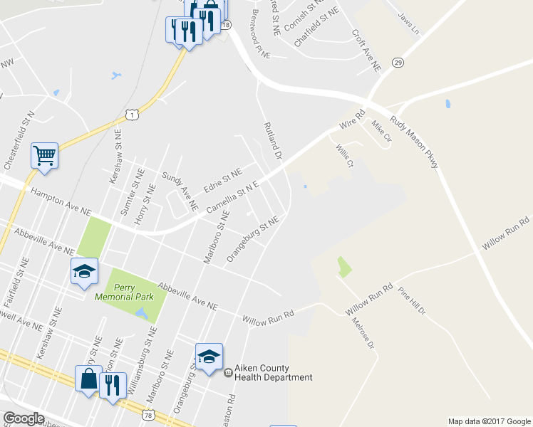 map of restaurants, bars, coffee shops, grocery stores, and more near 615 Jefferson Terrace in Aiken