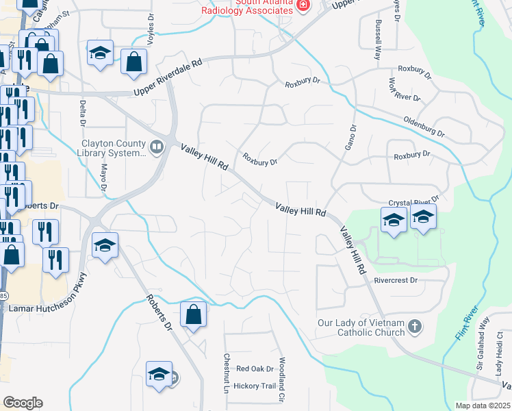 map of restaurants, bars, coffee shops, grocery stores, and more near 230 Valley Hill Road in Riverdale
