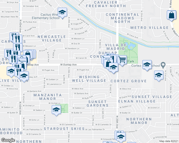 map of restaurants, bars, coffee shops, grocery stores, and more near 8847 North 37th Avenue in Phoenix