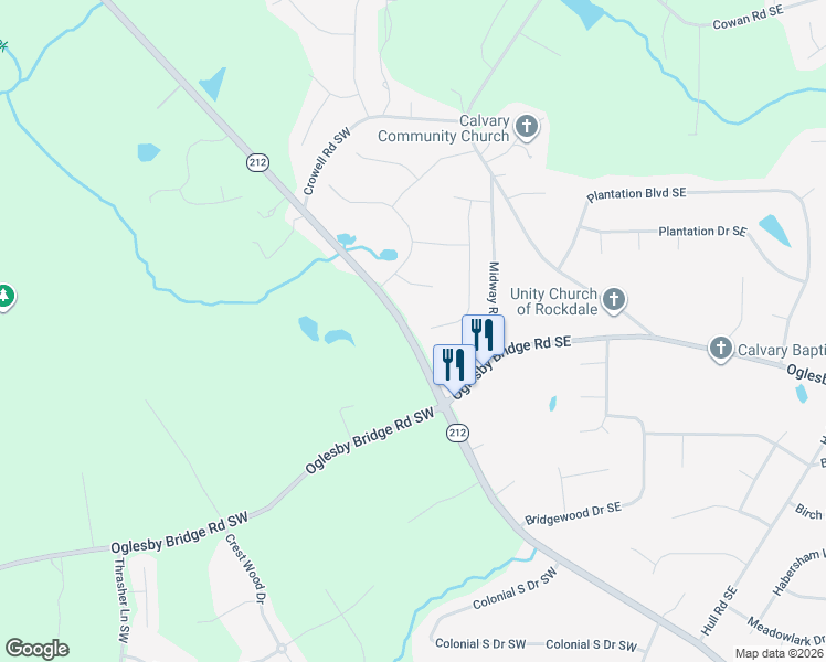 map of restaurants, bars, coffee shops, grocery stores, and more near 4553 Wentworth Place Southwest in Conyers
