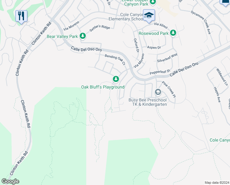 map of restaurants, bars, coffee shops, grocery stores, and more near 38229 Placer Creek Street in Murrieta