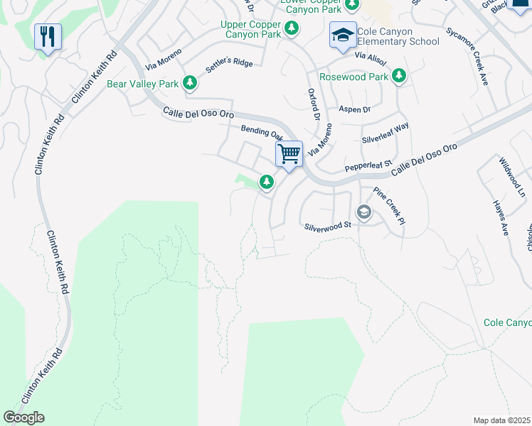 map of restaurants, bars, coffee shops, grocery stores, and more near 38229 Placer Creek Street in Murrieta