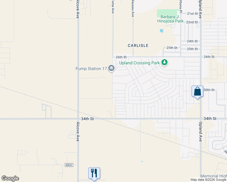 map of restaurants, bars, coffee shops, grocery stores, and more near Yuma Avenue in Lubbock