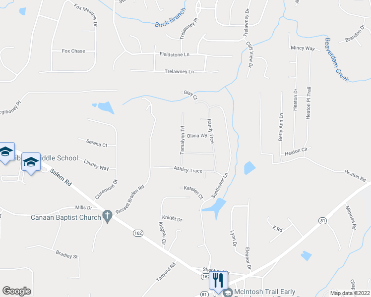 map of restaurants, bars, coffee shops, grocery stores, and more near 40 Tamalynn Trail in Covington