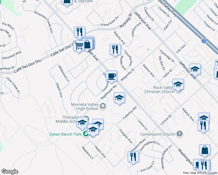 map of restaurants, bars, coffee shops, grocery stores, and more near 23901 Susana Way in Murrieta