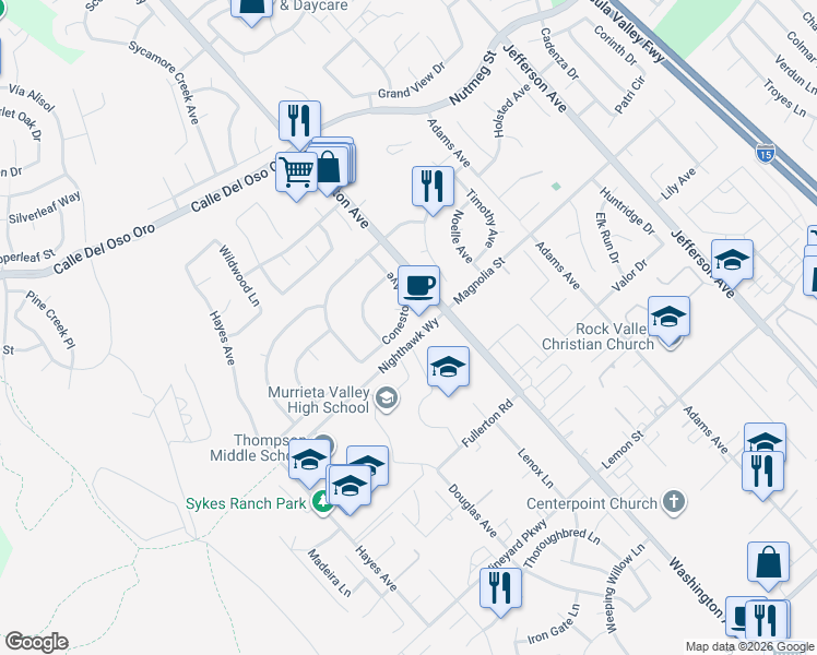 map of restaurants, bars, coffee shops, grocery stores, and more near 23901 Susana Way in Murrieta