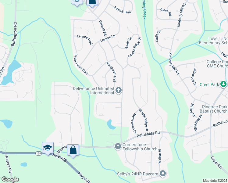 map of restaurants, bars, coffee shops, grocery stores, and more near 6695 Connell Road in Fairburn