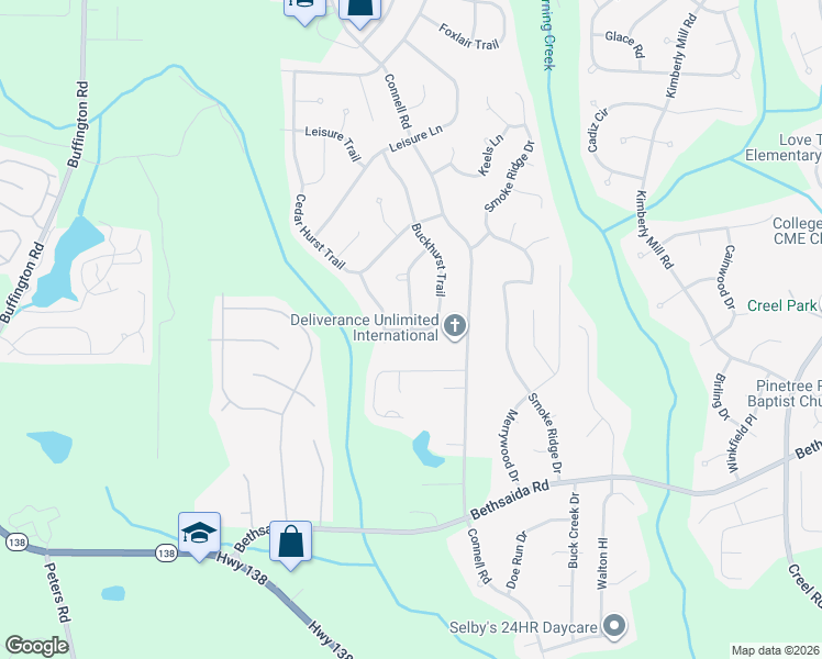 map of restaurants, bars, coffee shops, grocery stores, and more near 6705 Buckhurst Trail in Atlanta