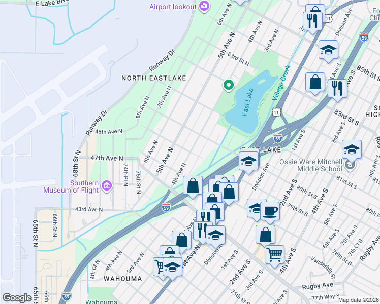 map of restaurants, bars, coffee shops, grocery stores, and more near 7898 4th Avenue North in Birmingham