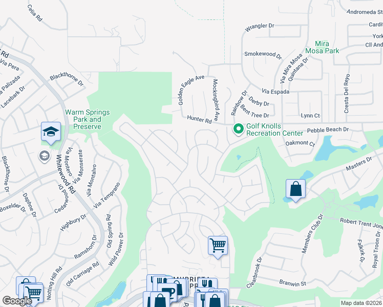 map of restaurants, bars, coffee shops, grocery stores, and more near 29035 Via Zapata in Murrieta