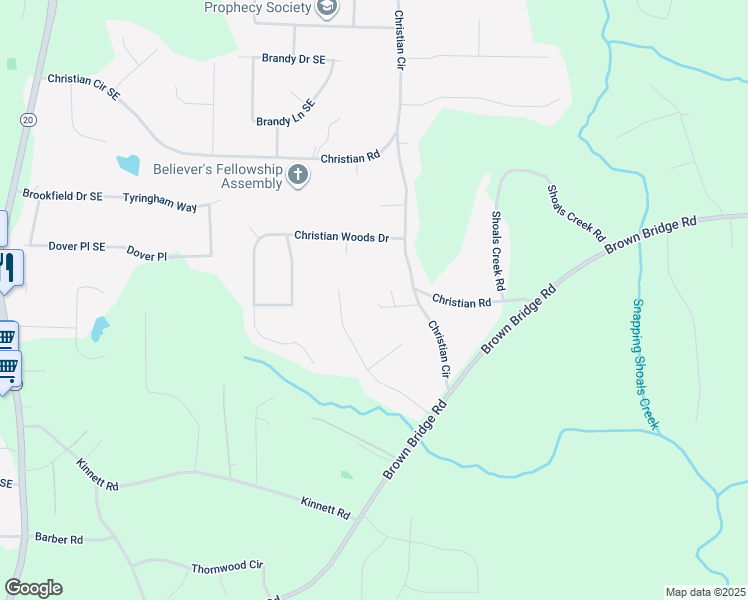 map of restaurants, bars, coffee shops, grocery stores, and more near 2369 Christian Circle Southeast in Conyers