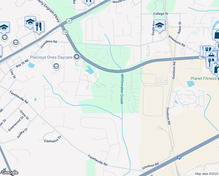 map of restaurants, bars, coffee shops, grocery stores, and more near 5250 Georgia 138 in Union City