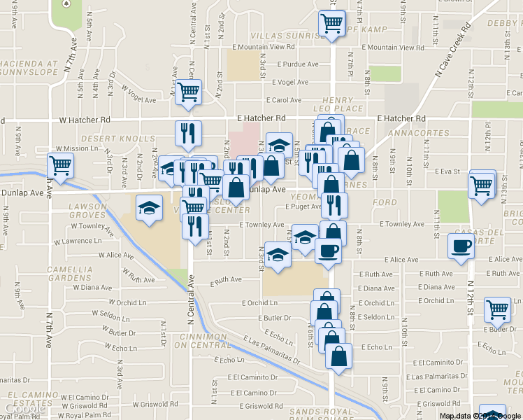 map of restaurants, bars, coffee shops, grocery stores, and more near 8927 North 3rd Street in Phoenix