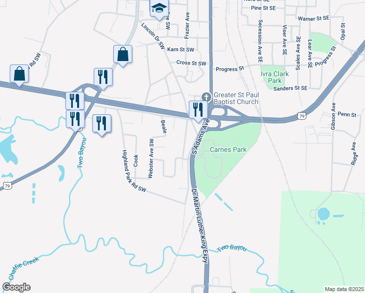 map of restaurants, bars, coffee shops, grocery stores, and more near 1018 Dunning Avenue Southwest in Camden