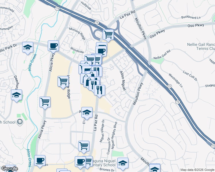 map of restaurants, bars, coffee shops, grocery stores, and more near 24245 Avenida De Las Flores in Laguna Niguel