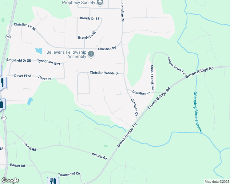 map of restaurants, bars, coffee shops, grocery stores, and more near 2369 Christian Circle Southeast in Conyers