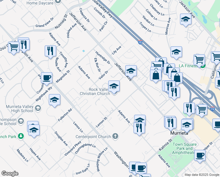 map of restaurants, bars, coffee shops, grocery stores, and more near 24274 Burlwood Street in Murrieta
