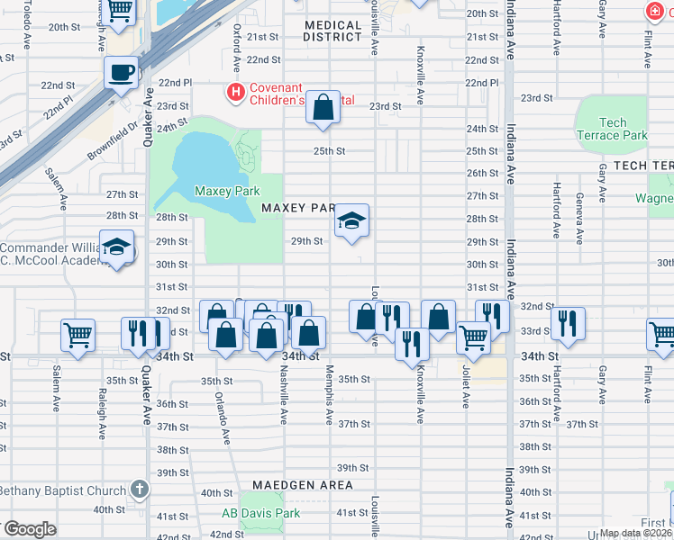 map of restaurants, bars, coffee shops, grocery stores, and more near 3802 30th Street in Lubbock
