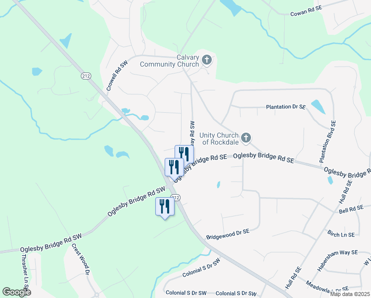 map of restaurants, bars, coffee shops, grocery stores, and more near 4544 Wentworth Place Southwest in Conyers