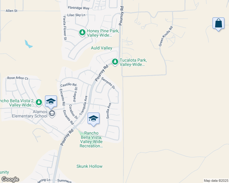 map of restaurants, bars, coffee shops, grocery stores, and more near 31963 Serrento Drive in Murrieta