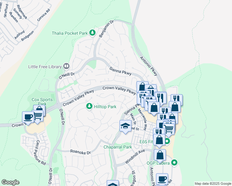 map of restaurants, bars, coffee shops, grocery stores, and more near 33 Chimney Lane in Ladera Ranch