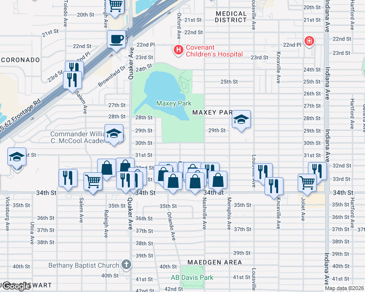 map of restaurants, bars, coffee shops, grocery stores, and more near 4101 30th Street in Lubbock