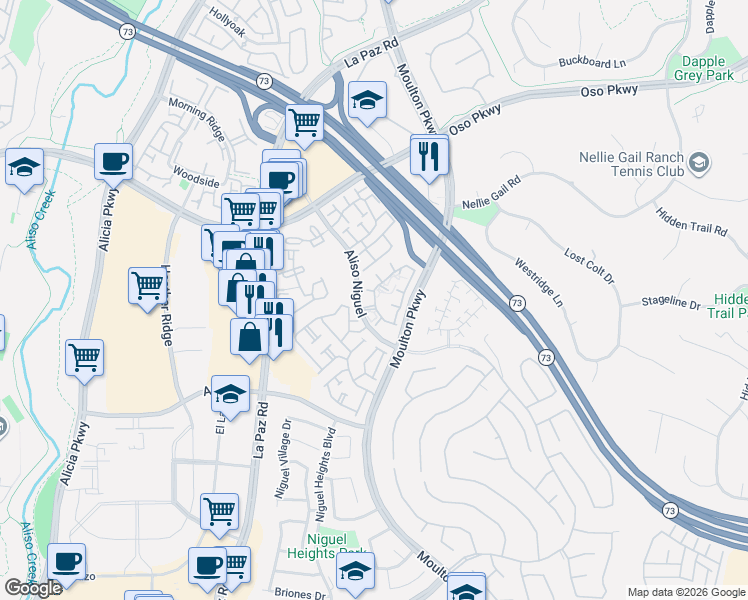 map of restaurants, bars, coffee shops, grocery stores, and more near 27281 Ryan Drive in Laguna Niguel