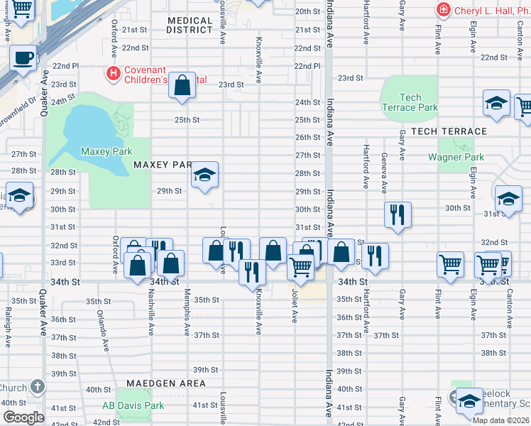 map of restaurants, bars, coffee shops, grocery stores, and more near 3517 30th Street in Lubbock