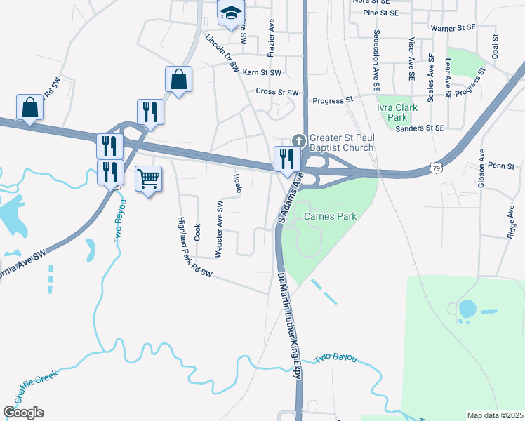 map of restaurants, bars, coffee shops, grocery stores, and more near 1018 Dunning Avenue Southwest in Camden