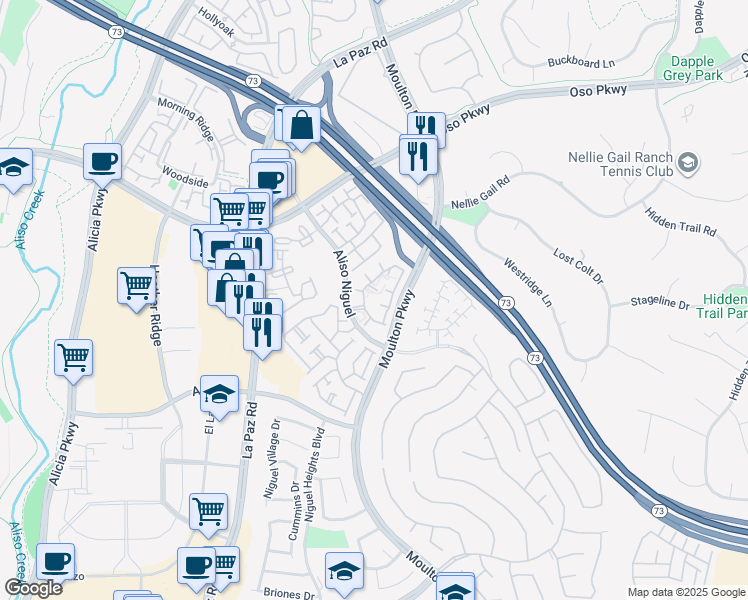 map of restaurants, bars, coffee shops, grocery stores, and more near 24470 Kathleen Drive in Laguna Niguel